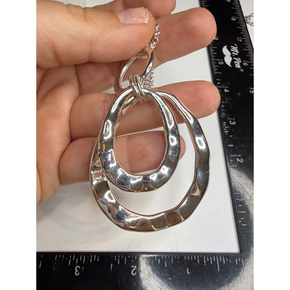 Liz Claiborne Silver Tone Hammered Teardrop Pendant Necklace and Earrings Set